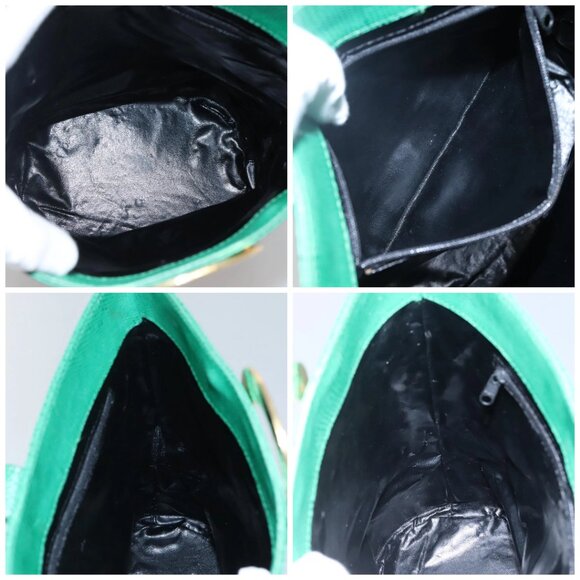 CELINE Shoulder Bag Leather Embossed Green Yellow Red Auth BA973 - Picture 15 of 16